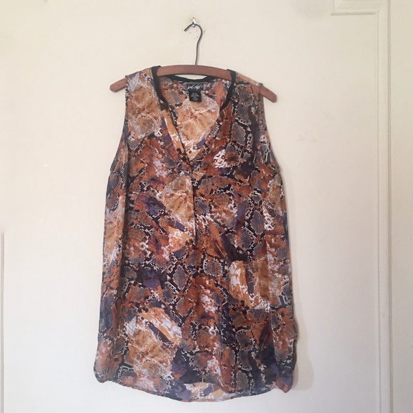 100% Silk Snakeskin Tunic by Lord & Taylor - brown + black Reptile - size MEDIUM - Picture 3 of 6